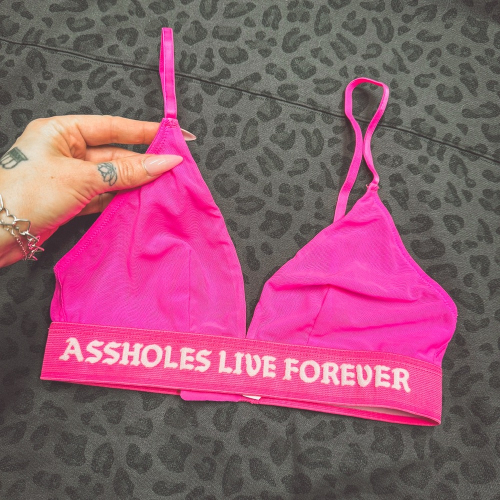 Assholes live forever neon pink bralette top medium